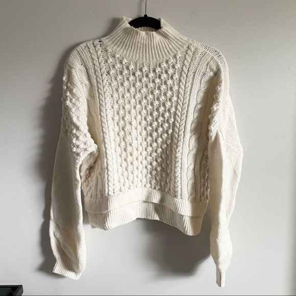FRAME Popcorn Stitch Wool Blend Sweater Turtleneck White - Picture 2 of 10